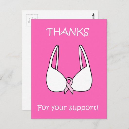 お感謝してい客様のサポート用ピンクリボンブラ ポストカード (正面/裏面)