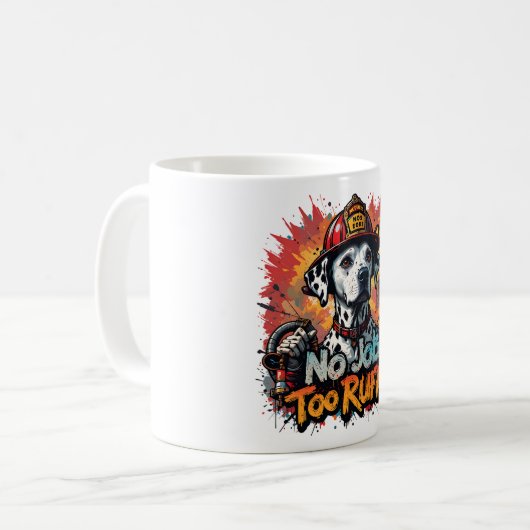 お手上げ過ぎ！ファイアファイタードッグマおもしろいグ –  コーヒーマグカップ (正面左)