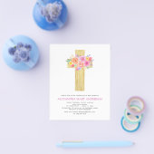 お手軽な Baptism Pastel Floral ピンクのバラのクロス チラシ (シングル)