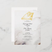 お手軽 シンプルな貝殻 砂浜のビーチ 箔招待状ポストカード (正面/裏面)