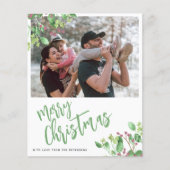 お手頃なクリスマス写真の緑の葉のホリデーカード チラシ (正面)