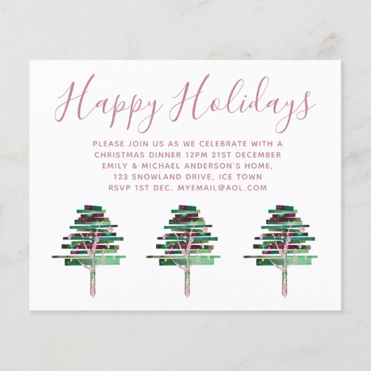 お手頃なクリスマス ローズゴールド 招待状、レター (正面)
