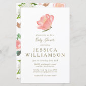 お手頃なシンプルなピンクの花のベビーシャワー招待状 (正面/裏面)