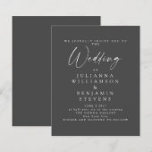 お手頃なソフトブラック ミニマル スクリプト 結婚式招待状 (正面/裏面)