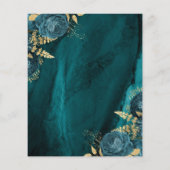 お手頃なターコイズブルーゴールドの花柄結婚式招待状 (裏面)