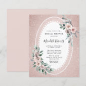 お手頃なバラのグリッター付き ブライダルシャワー 招待状（ピンク） (正面/裏面)