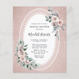 お手頃なバラのグリッター付き ブライダルシャワー 招待状（ピンク）