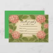 お手頃なピンクのハイドランジアの出欠確認カード 出欠カード (正面/裏面)