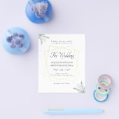 お手頃なユーカリゴールドフレーム結婚式招待状 チラシ (シングル)