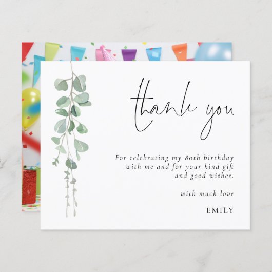 お手頃なユーカリ 80歳の誕生日 フォト サンクス (正面/裏面)