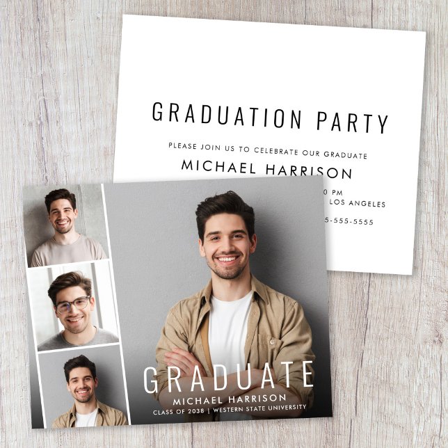 お手頃な写真ストリップ卒業パーティー招待状 (Budget Photo Graduation Party Invitation)