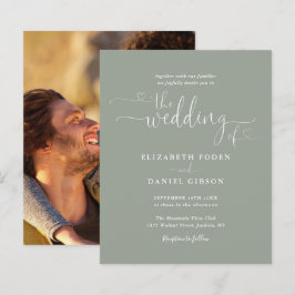 お手頃な写真付きサググリーンハートのウェディング招待状