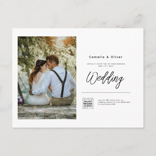 お手頃な写真結婚式招待状 クラシックホワイト ポストカード (正面)