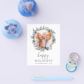 お手頃な幸せなホリデー クリスマス ダスティーブルー フォト チラシ (シングル)