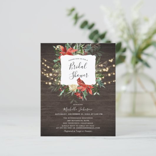 お手頃な木製のカーディナル ライト ブライダル シャワー フライヤー (スタンド正面)