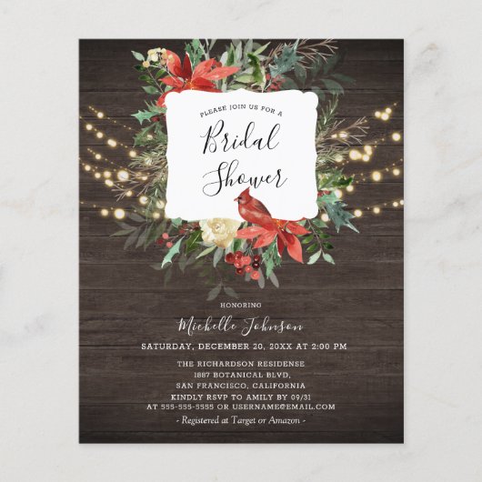 お手頃な木製のカーディナル ライト ブライダル シャワー フライヤー (正面)