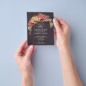 お手頃な水彩花の50歳誕生日招待状 チラシ (手)