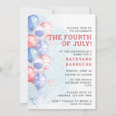 お手頃な水彩風船 星条旗デコレーション 7月4日 BBQ 招待状 (正面)