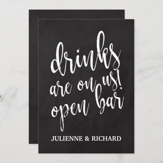 お手頃な黒板ウェディングオープンバーサイン 招待状 (正面/裏面)