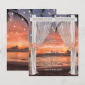 お手頃ビーチサンセットウェディングアーチ招待状 (正面/裏面)