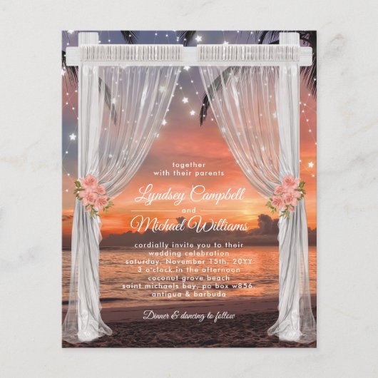 お手頃ビーチサンセットウェディングアーチ招待状 (正面)