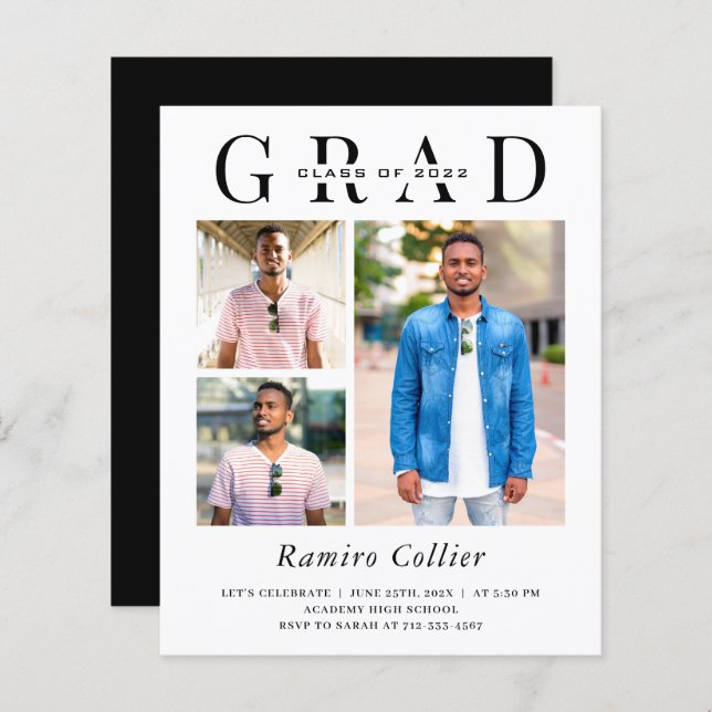 お手頃モダン3枚写真 卒業お祝い (正面/裏面)