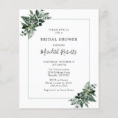 お手頃価格のエメラルドグリーンの葉の装飾付きの結婚前お披露目招待状 (正面)