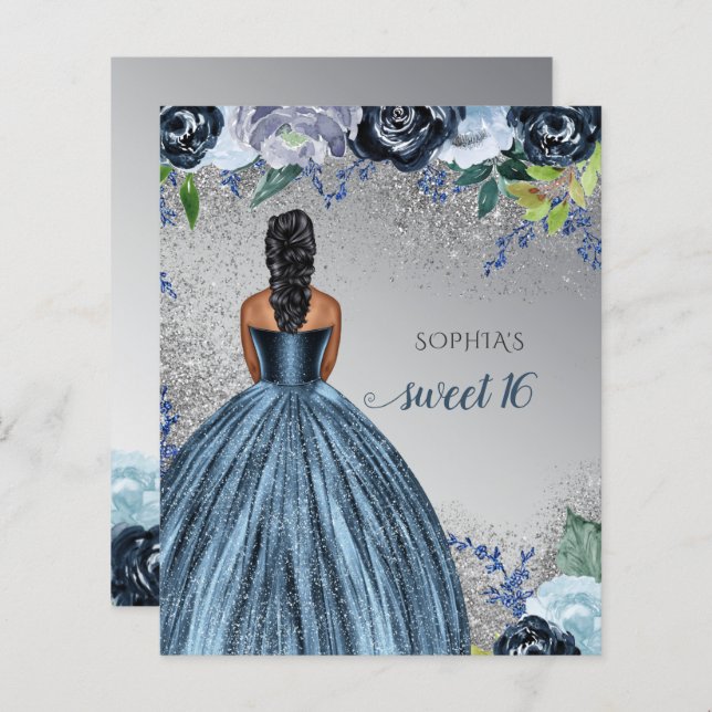 お手頃価格のグリッター青ドレス スイート16の誕生日 (正面/裏面)