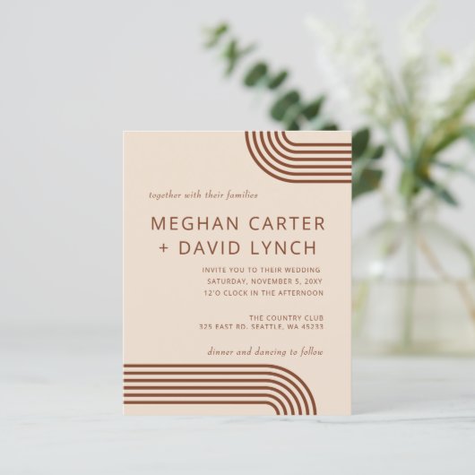 お手頃価格のテラコッタ モダン アーチ ウェディング インビテーション (スタンド正面)