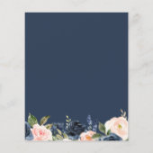 お手頃価格のネイビー＆ピンクの花柄 ブライダルシャワー招待状 (裏面)