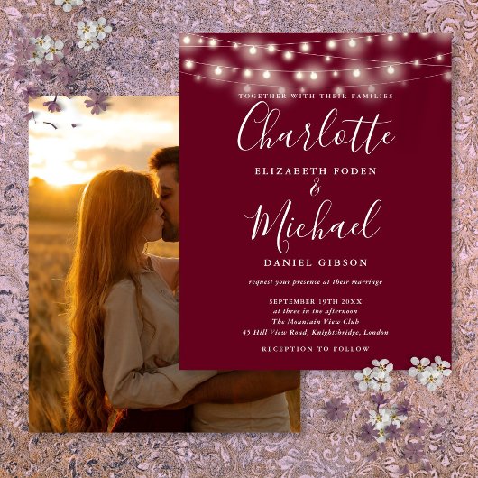 お手頃価格のバーガンディ ライト フォト ウェディング 招待状