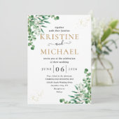 お手頃価格の上品なユーカリの葉のグリーンウェディング 招待状 (スタンド正面)