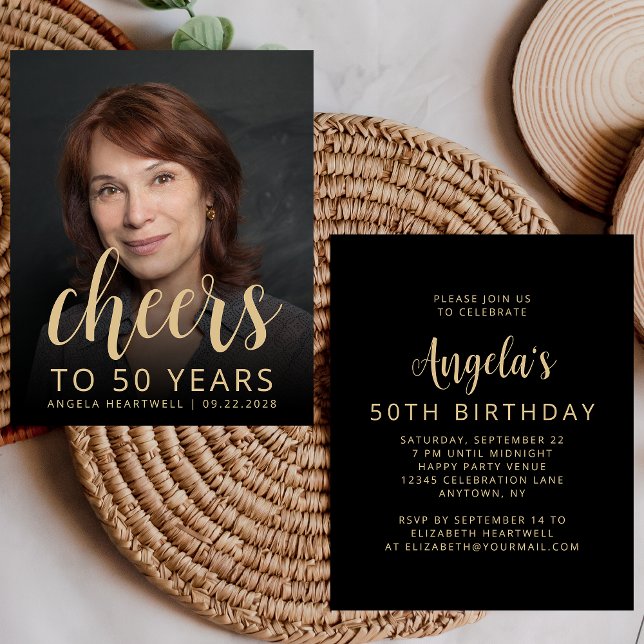 お手頃価格の写真を使った50歳の誕生日パーティーの招待状 (クリエイターアップロード済み)