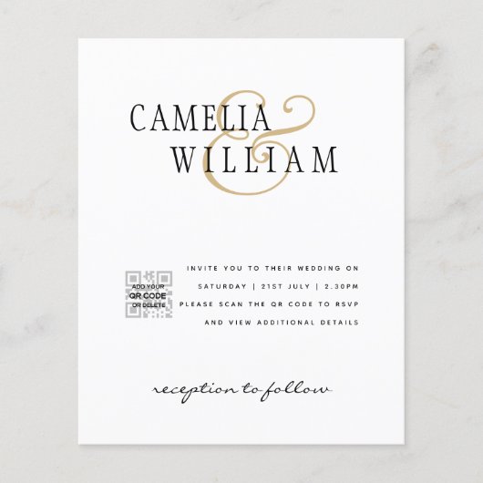 お手頃価格の写真 ウェディング 招待状 保存日付 QRコード チラシ (正面)