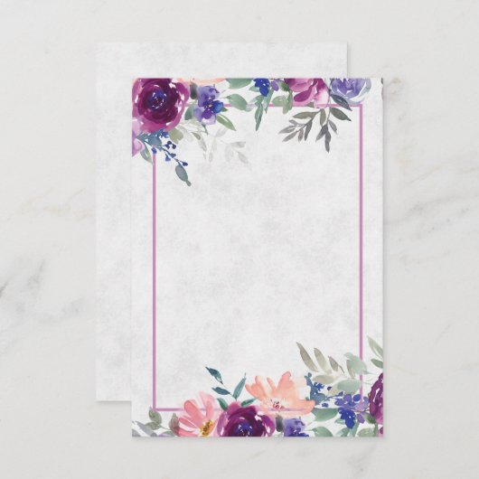 お手頃価格の紫とオレンジの花柄結婚式招待状 招待状 (正面/裏面)