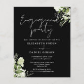 お手頃価格の花柄ブラック＆ホワイトのエンゲージメントパーティー招待状 (正面)