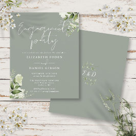 お手頃価格の花柄 サージュグリーンのエンゲージメントパーティー招待状