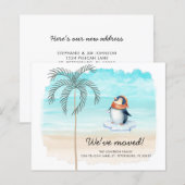 お手頃 かわいいペンギン フロリダビーチ 新しい住所カード (正面/裏面)