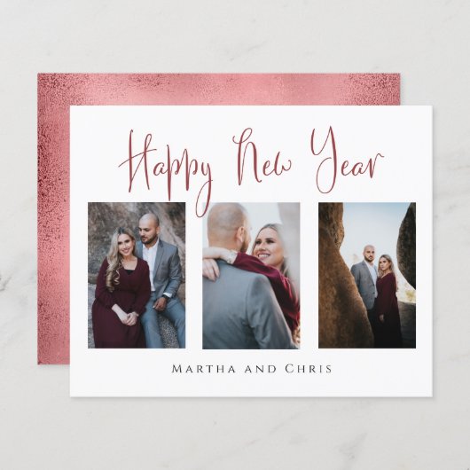 お手頃 エレガント ハッピー ニュー イヤー ローズ ゴールド フォト (正面/裏面)