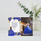 お手頃 エレガント ロイヤルブルー 花柄 フォト キンセアニエラ ポストカード (スタンド正面)