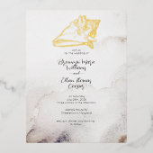 お手頃 シンプル シェル サンディビーチ 箔招待状ポストカード (正面)