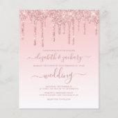 お手頃 ドリッピング グリッター ピンク 結婚式招待状 (正面)