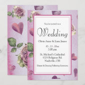 お手頃 フラワー バーガンディー 水彩 ロマンチック エレガント 招待状 (正面/裏面)