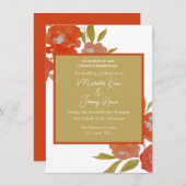 お手頃 ボヘミアンレッド オレンジ ゴールド フラワーパターン 招待状 (正面/裏面)