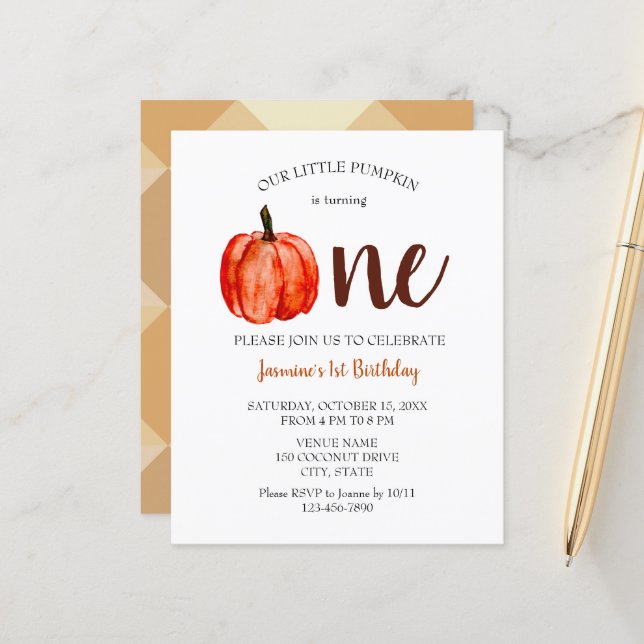 お手頃 水彩 かぼちゃ ファーストバースデー 秋 かわいい (正面/裏面インサイチュ)