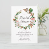 お手頃 水彩 ピンク 緑 花の ブライダル シャワー 招待状 (スタンド正面)