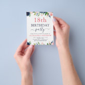 お手頃 18歳の誕生日 ネイビーブルー ブラッシュピンク 花 チラシ (手)