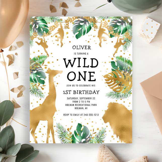 お手頃Wild Oneサファリ1歳の誕生日招待状 (クリエイターアップロード済み)
