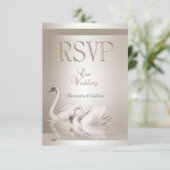 お招き状 エレガントな結婚式のアヒル ダマスク クリーム ホワイト 出欠カード (スタンド正面)