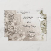 お招き状 エレガント ヴィンテージ ウェディング セピア 白い鳩 出欠カード (正面/裏面)